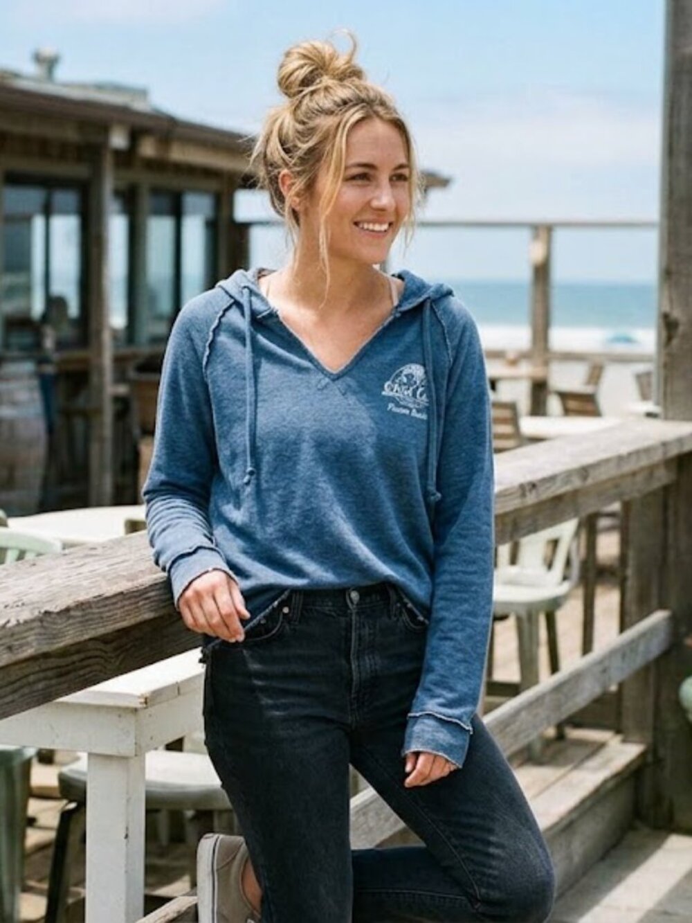 U.S. Apparel Pismo Beach Cool Cat Cafe Blue Hooded Top - Size S